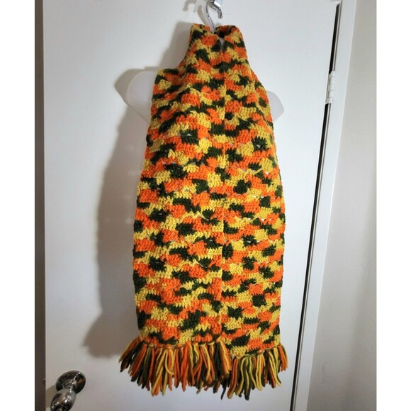 Vintage Retro 70s Handcrafted Chunky Crochet Green Orange Yellow Cozy Boho Scarf - Picture 5 of 7